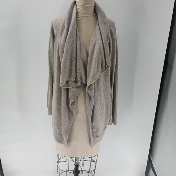 allsaints 100% wool long lined sweater cardigan pockets beige dahlia cardigan - Picture 3 of 15